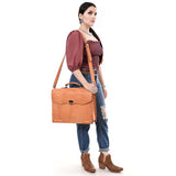 LC-ADBG1395 Classic Tan Leather Briefcase - Western Style Messenger Bag for Men & Women