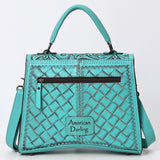 ADBG1517 Western Top Handle Hand-Tooled Leather Floral Messenger Bag