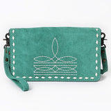 ADBG1717 Suede Leather Wallet Bag with White Western Stitch Embroidery
