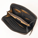 ADBGZ775 Distressed Metallic Leather Zip-Around Wallet - Western Cowhide Look
