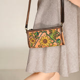 ADBGA469 American Darling Sunflower Crossbody Hand-Tooled Leather Floral Western Bag