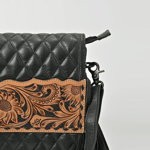 ADBGZ1014 American Darling Hand Tooled Quilted Leather Western Fringe Crossbody Purse