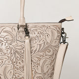 ADBG1480 Hand-Tooled Leather Tote Bag with Tassel and Shoulder Strap