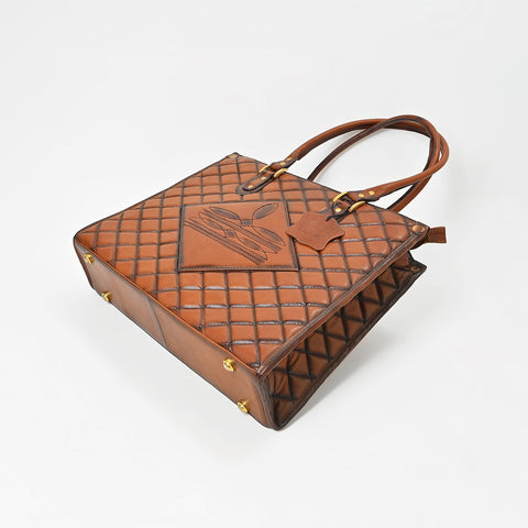 ADBGM822 American Darling Handcrafted Quilted Leather Tote Bag with Boot Stitched & Top Handle