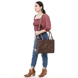 ADBG1532 Metallic Bronze Tooled Leather Tote Bag - All-Over Western Floral Design