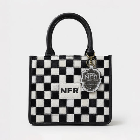 Official PRCA & NFR Licensed Collection-Checkered Genuine Cowhide Western Tote Bag