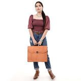 LC-ADBG1395 Classic Tan Leather Briefcase - Western Style Messenger Bag for Men & Women