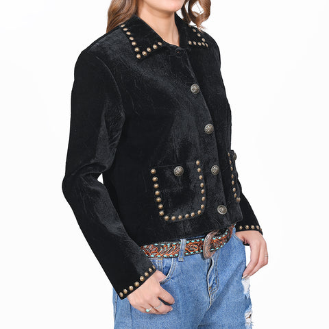 ADDR010 American Darling Black Velvet Fabric Jacket Western Studded Concho Top