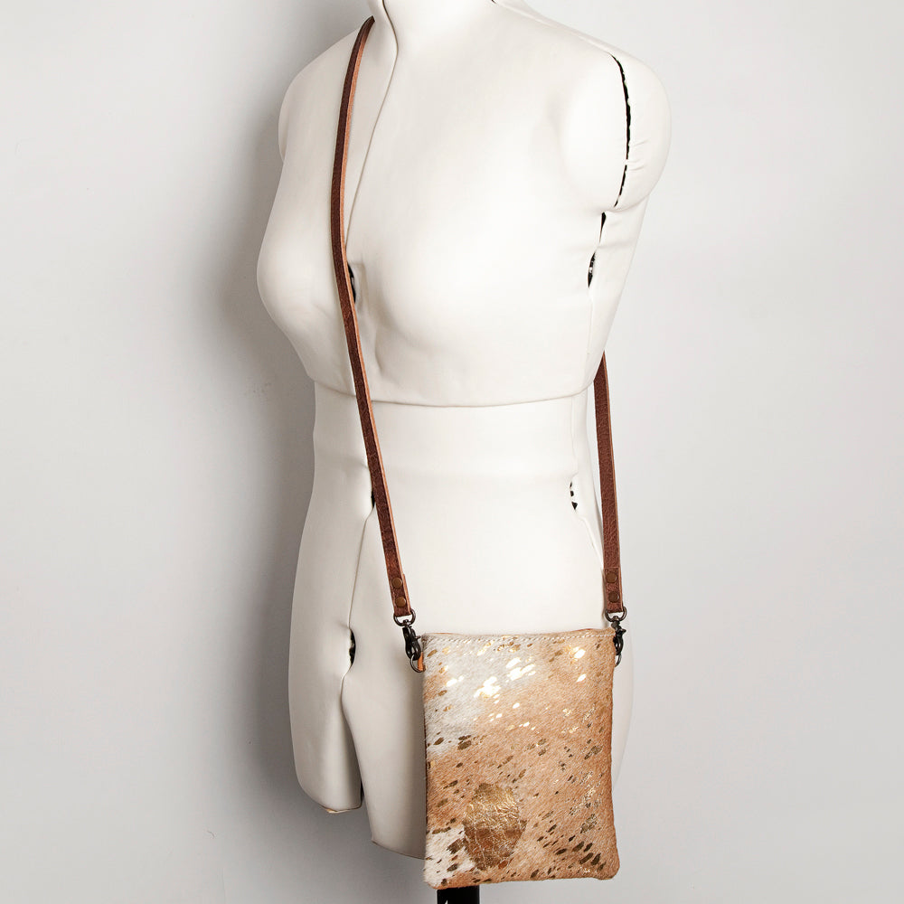 LC-ADBGS153ACGO Gold Speckled Hair-On Hide Chaps Bag - Western Leather Accent