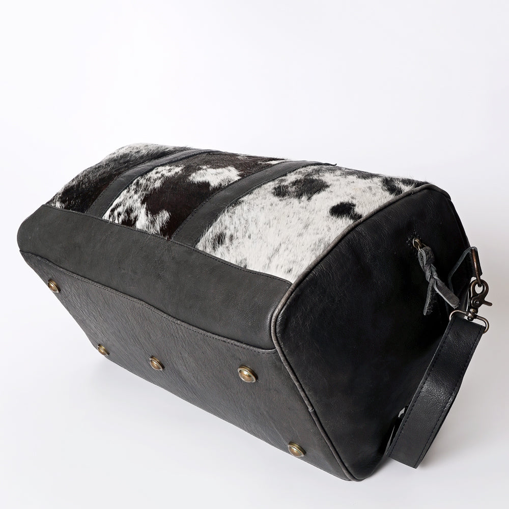 LC-ADBGS174BKW Black & White Cowhide Leather Duffle Bag - Western Travel Weekender