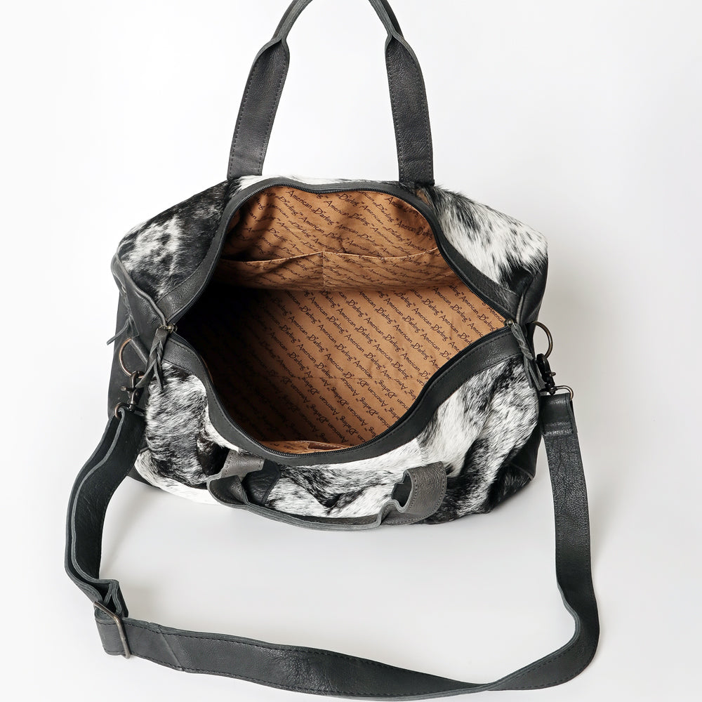 LC-ADBGS174BKW Black & White Cowhide Leather Duffle Bag - Western Travel Weekender