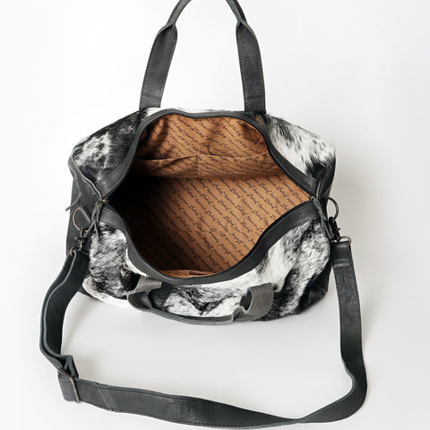 LC-ADBGS174BKW Black & White Cowhide Leather Duffle Bag - Western Travel Weekender