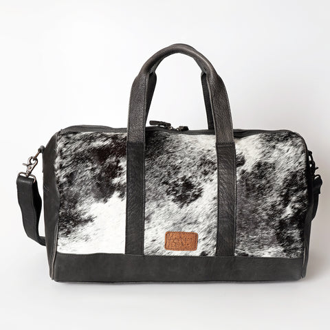 LC-ADBGS174BKW Black & White Cowhide Leather Duffle Bag - Western Travel Weekender