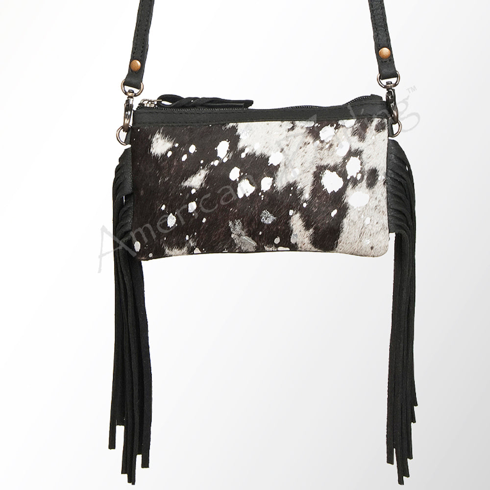 LC-ADBGS142 Hair-On Cowhide Crossbody - Western Fringe Leather Purse