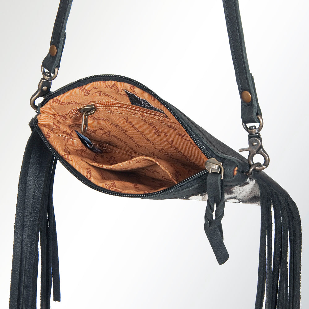 LC-ADBGS142 Hair-On Cowhide Crossbody - Western Fringe Leather Purse