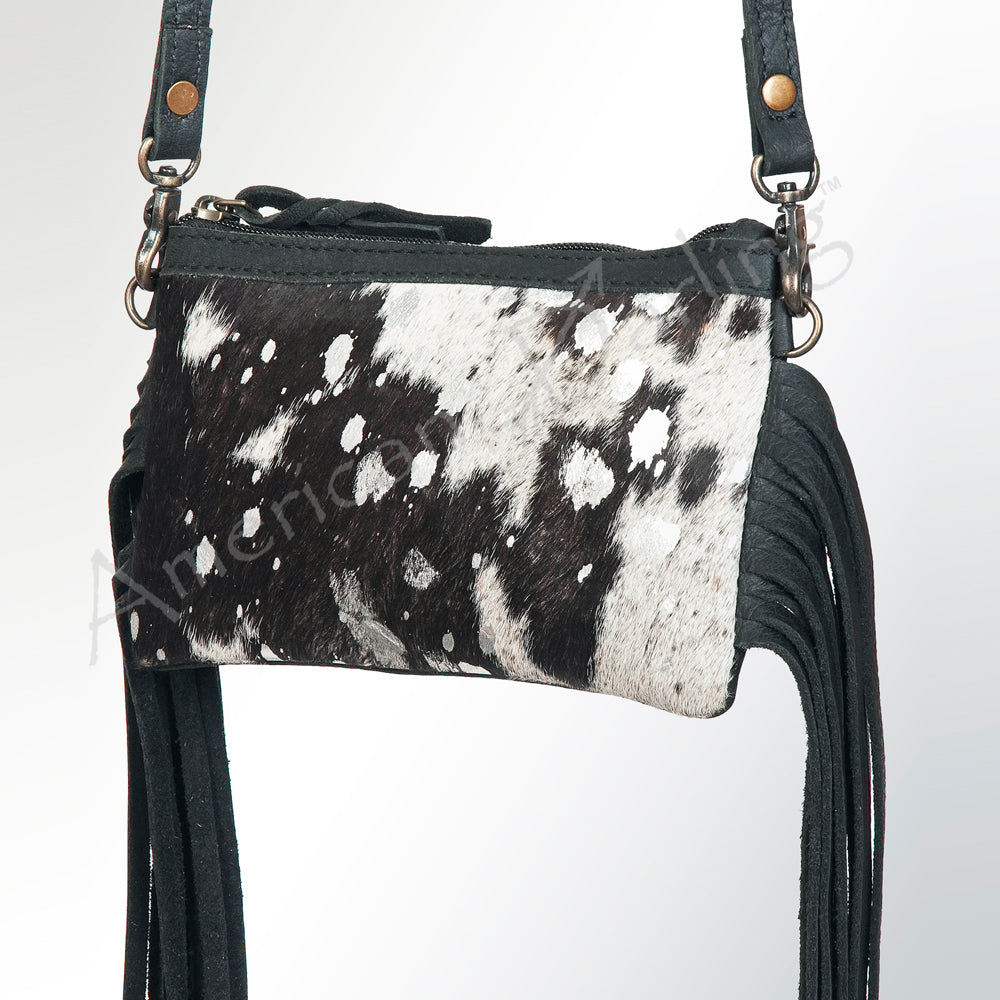 LC-ADBGS142 Hair-On Cowhide Crossbody - Western Fringe Leather Purse