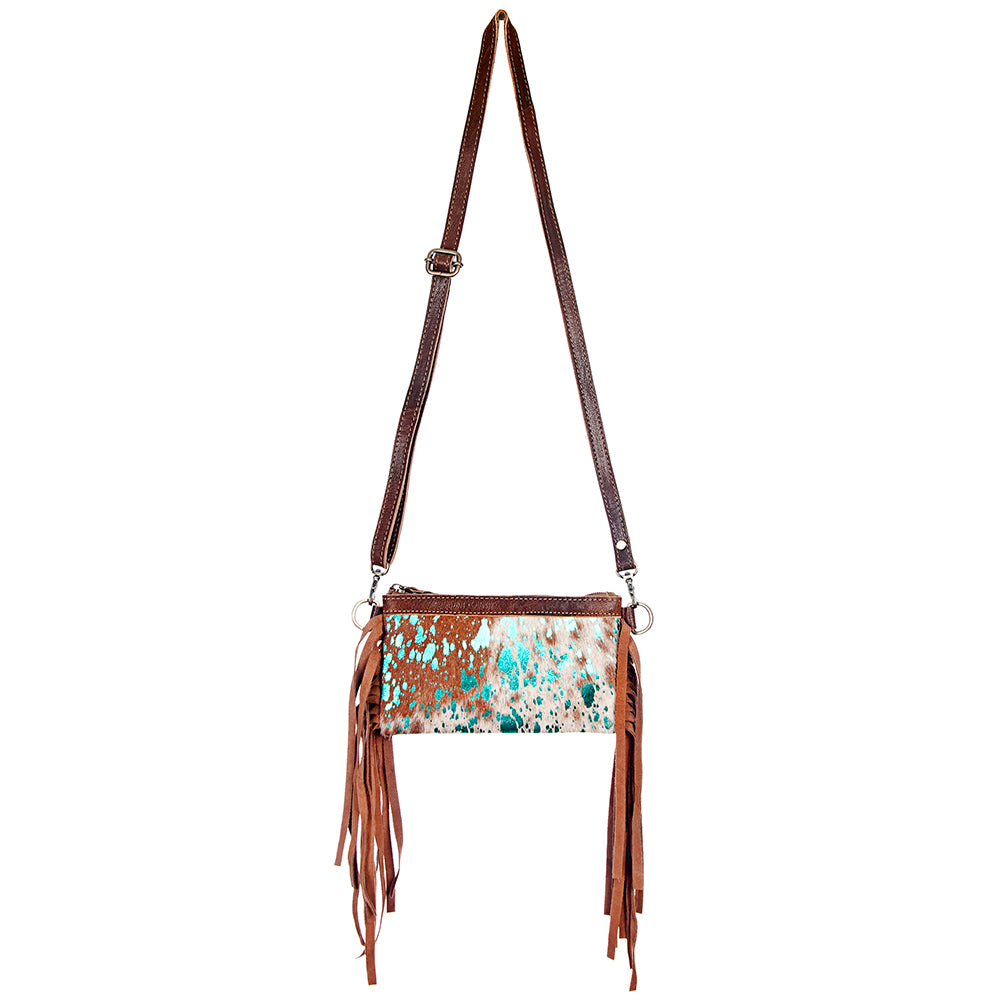 LC-ADBGS142 Hair-On Cowhide Crossbody - Western Fringe Leather Purse