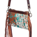 LC-ADBGS142 Hair-On Cowhide Crossbody - Western Fringe Leather Purse
