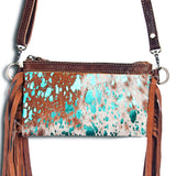 LC-ADBGS142 Hair-On Cowhide Crossbody - Western Fringe Leather Purse