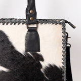 ADBGS118 Western Cowhide Tote -Hair-On Leather Bag with Braided Whipstitch & Strap