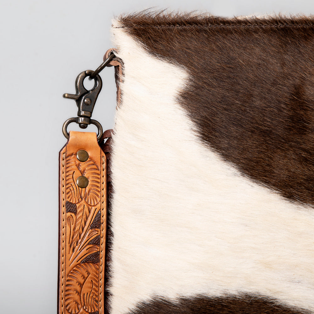 ADBGS192 Natural Cowhide Messenger Bag with Fringe - Tooled Strap Western Purse