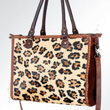 LC-ADBG229 Printed Hair-On Hide Leather Tote with Brown Strap and Stitch Detailing