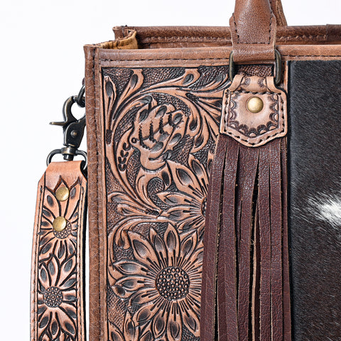 American Darling Western Tote Bag - Handcrafted Hair-On Cowhide & Hand-Tooled Leather