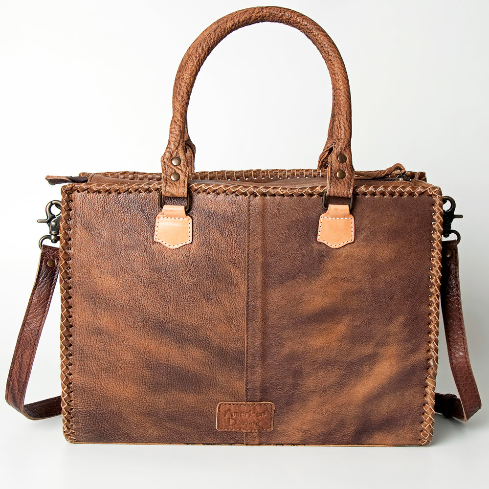 ADBG235 Hand Tooled Floral Leather Tote Bag with Adjustable Shoulder Strap