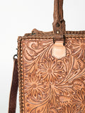 ADBG235 Hand Tooled Floral Leather Tote Bag with Adjustable Shoulder Strap