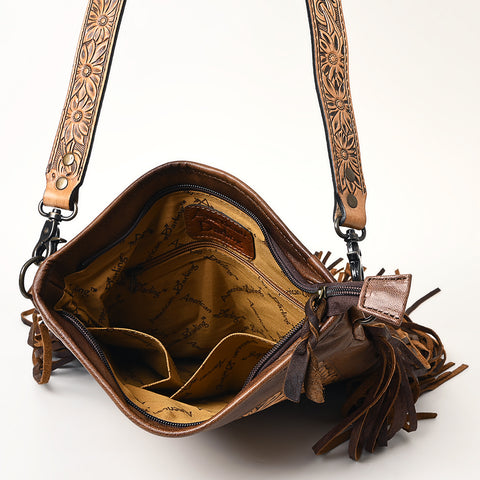 American Darling Messenger Bag - Hand Tooled Floral Leather & Hair-On Cowhide Purse