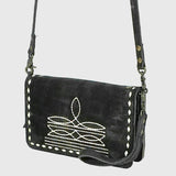 ADBG1717 Suede Leather Wallet Bag with White Western Stitch Embroidery