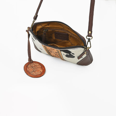 ADBG596 American Darling Hand Tooled Floral Carved & Hair-On Cowhide Western Cross body Bag