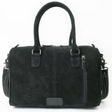 ADBG1585A Black Suede Embroidered Duffel Handbag - Western Weekender with Shoulder Strap