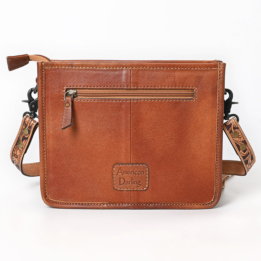 ADBG323 Hand-Tooled Leather Crossbody Bag with Floral Daisies & Fringe Strap | American Darling