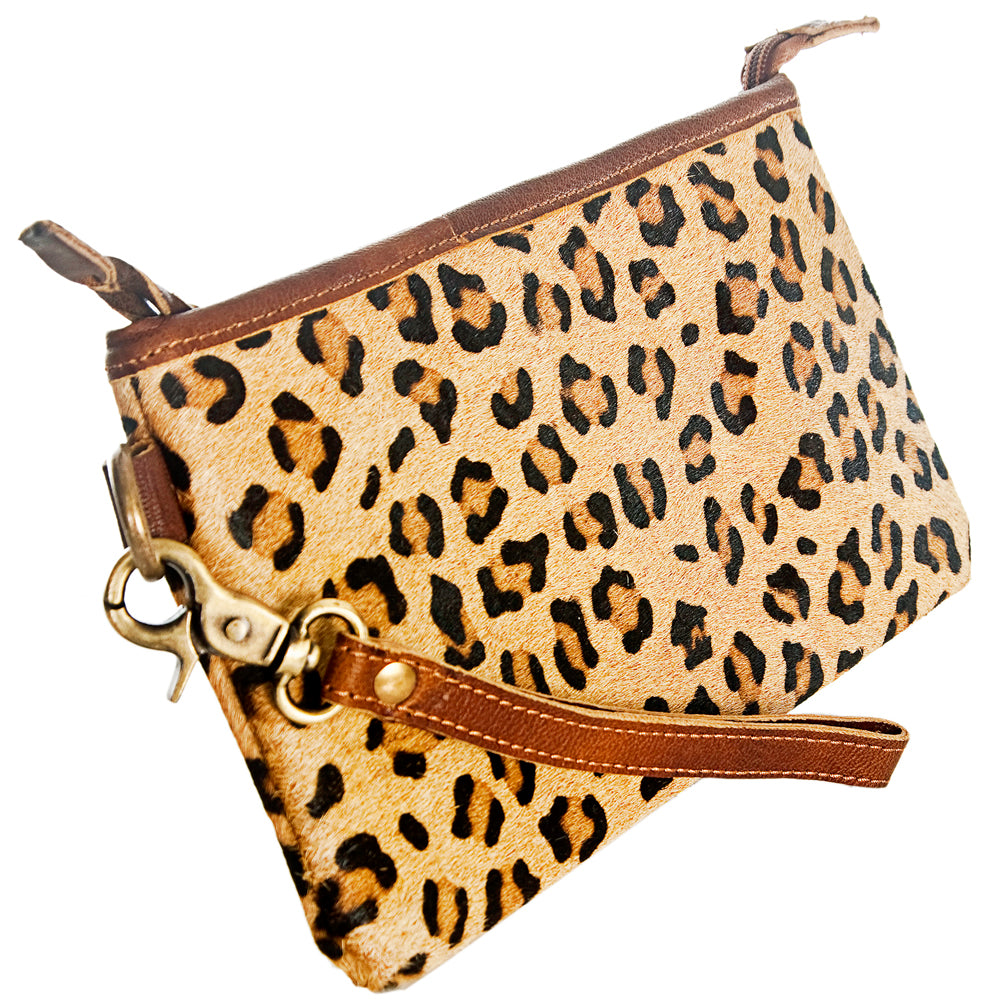 ADBG344 Printed Hair-On Hide Wristlet Clutch with Leather Strap
