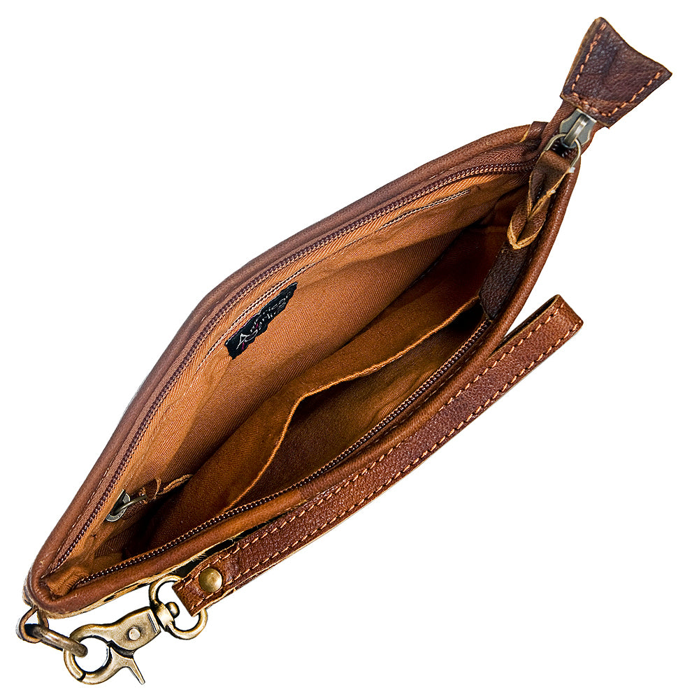 ADBG344 Printed Hair-On Hide Wristlet Clutch with Leather Strap