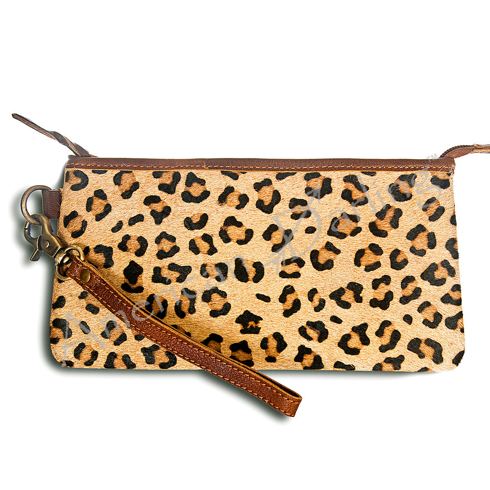 ADBG344 Printed Hair-On Hide Wristlet Clutch with Leather Strap