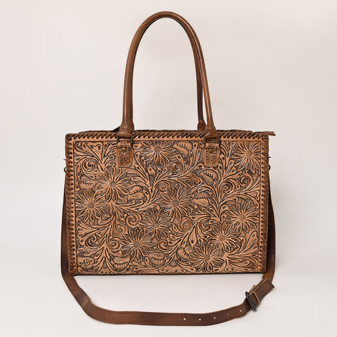 American Darling Western Leather Tote Bag - Hand Tooled Floral Carved Braided Purse