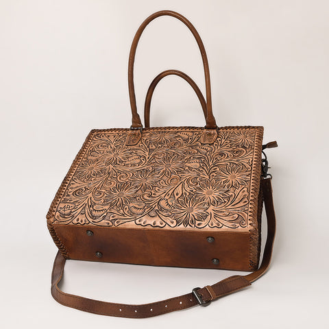 American Darling Western Leather Tote Bag - Hand Tooled Floral Carved Braided Purse