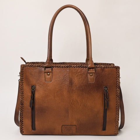 American Darling Western Leather Tote Bag - Hand Tooled Floral Carved Braided Purse