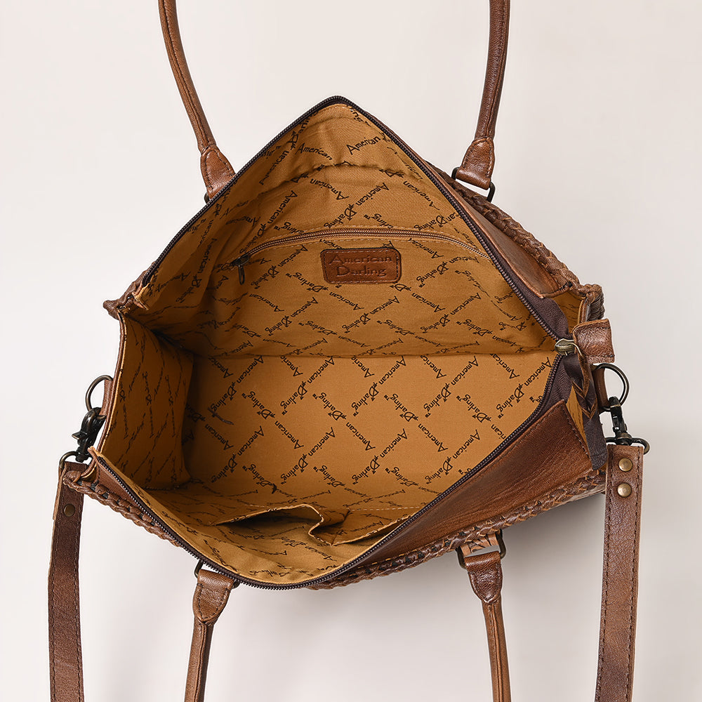 ADBG235 Hand Tooled Floral Leather Tote Bag with Adjustable Shoulder Strap
