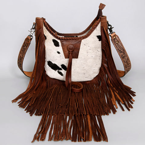 American Darling Western Leather Crossbody Bag with Hair-On Cowhide and Hand Tooled Strap