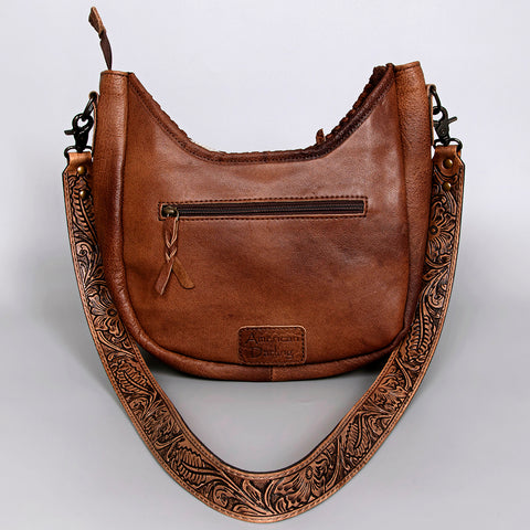 American Darling Western Leather Crossbody Bag with Hair-On Cowhide and Hand Tooled Strap