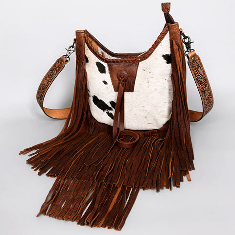 American Darling Western Leather Crossbody Bag with Hair-On Cowhide and Hand Tooled Strap