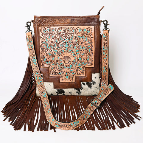 American Darling Messenger Bag - Hand Tooled Floral Leather & Hair-On Cowhide Purse