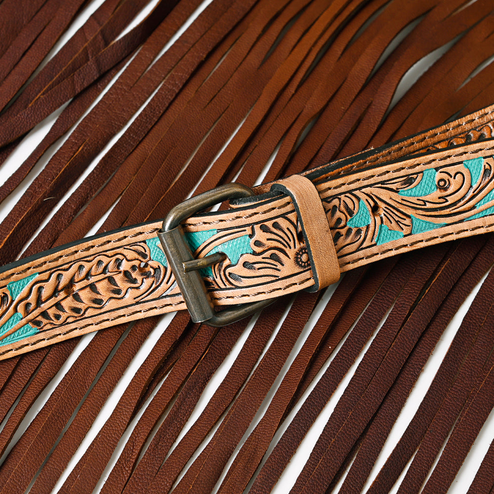 ADBG256 Tooled Leather & Cowhide Fringe Messenger Bag Western Boho Crossbody by American Darling