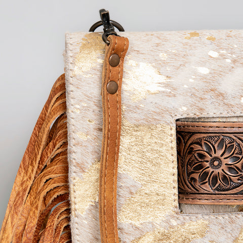 American Darling Hand Tooled Leather Small Cross body Bag with Hair-On Cowhide