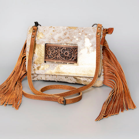 American Darling Hand Tooled Leather Small Cross body Bag with Hair-On Cowhide