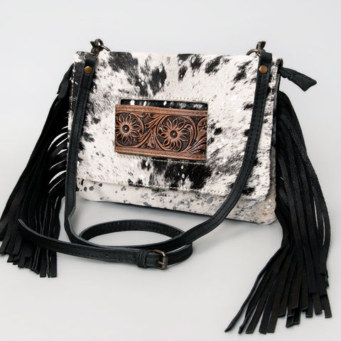 American Darling Hand Tooled Leather Small Cross body Bag with Hair-On Cowhide