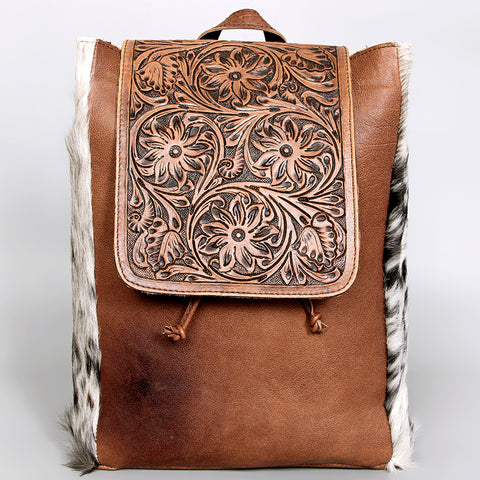 American Darling Hand Tooled Leather Backpack Bag with Hair-On Cowhide